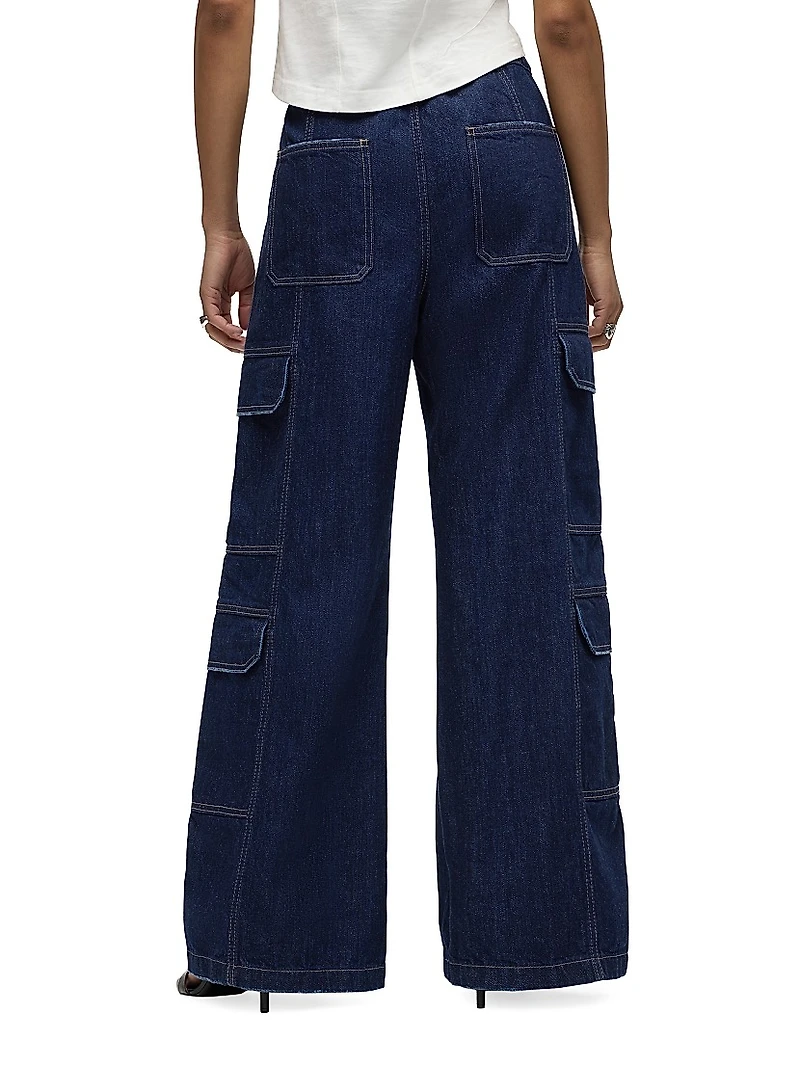 Drawstring Wide-Leg Cargo Jeans
