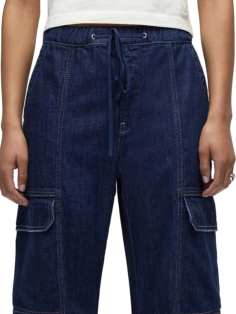 Drawstring Wide-Leg Cargo Jeans