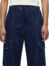 Drawstring Wide-Leg Cargo Jeans