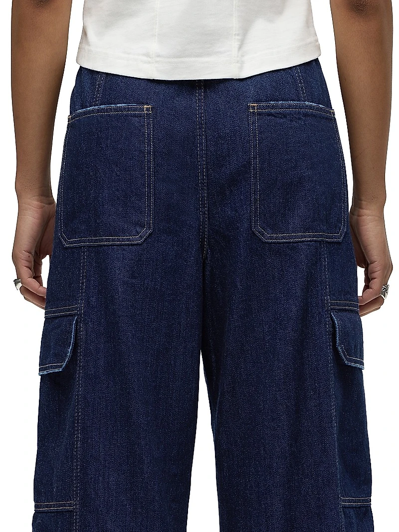 Drawstring Wide-Leg Cargo Jeans
