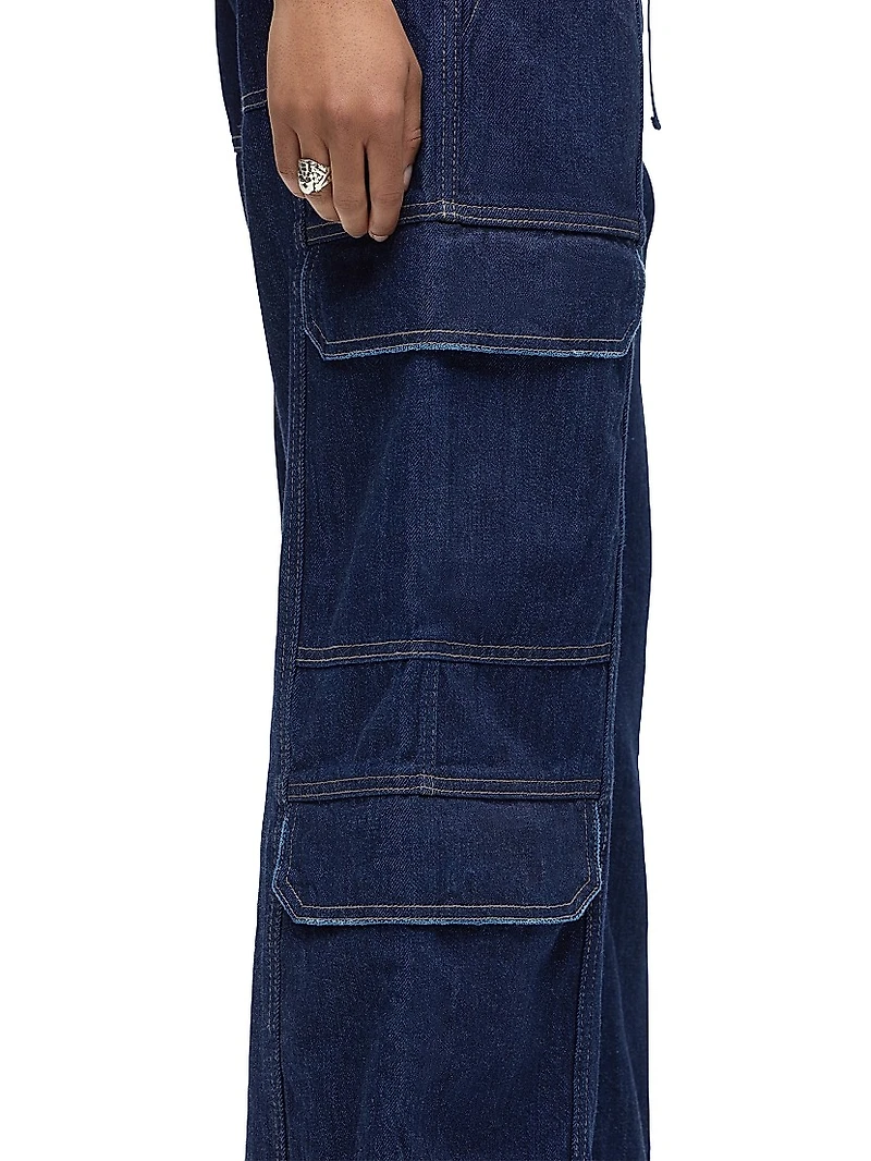 Drawstring Wide-Leg Cargo Jeans
