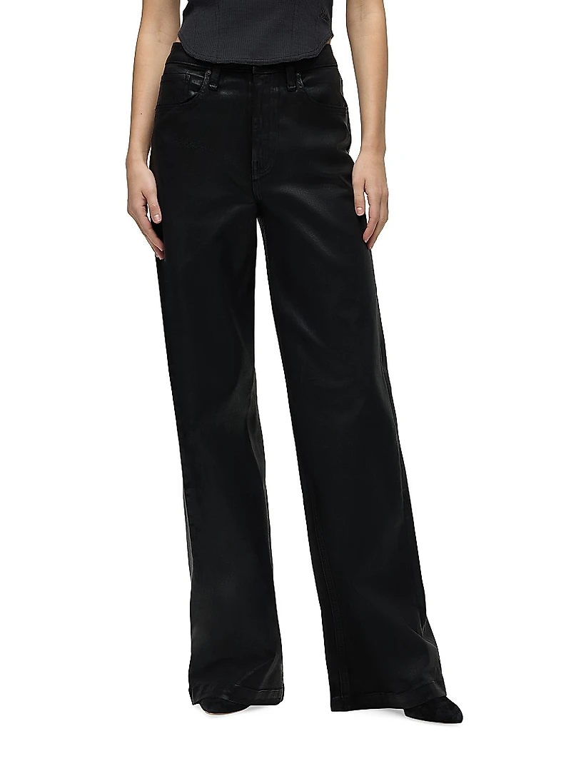 Jodie Coated-Denim High-Rise Wide-Leg Jeans