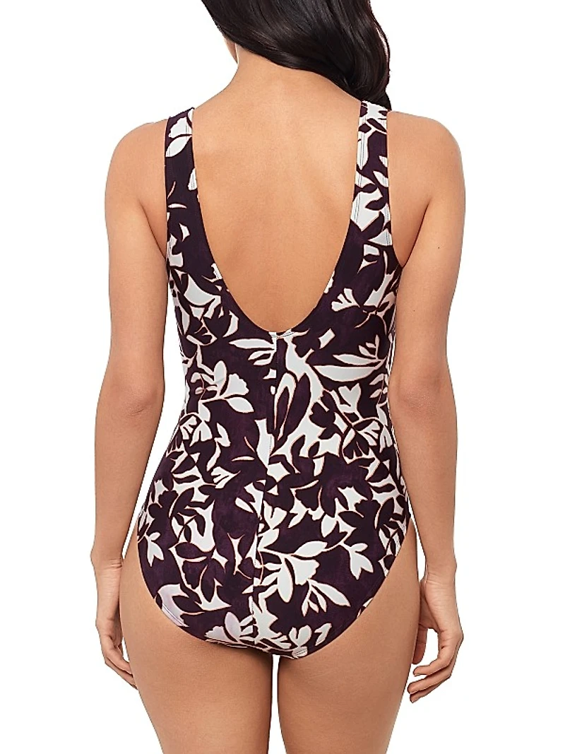 Martinique Tess Botanic Print Plunging V-Neck One-Piece Swimsuit