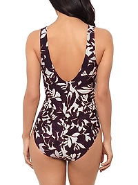Martinique Tess Botanic Print Plunging V-Neck One-Piece Swimsuit