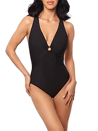 Solids Blakly Plunging V-Neck One-Piece Swimsuit