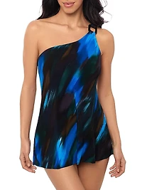 Swipe Right Amal Abstract Print One-Shoulder One-Piece Swimsuit