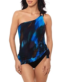 Swipe Right Amal Abstract Print One-Shoulder One-Piece Swimsuit