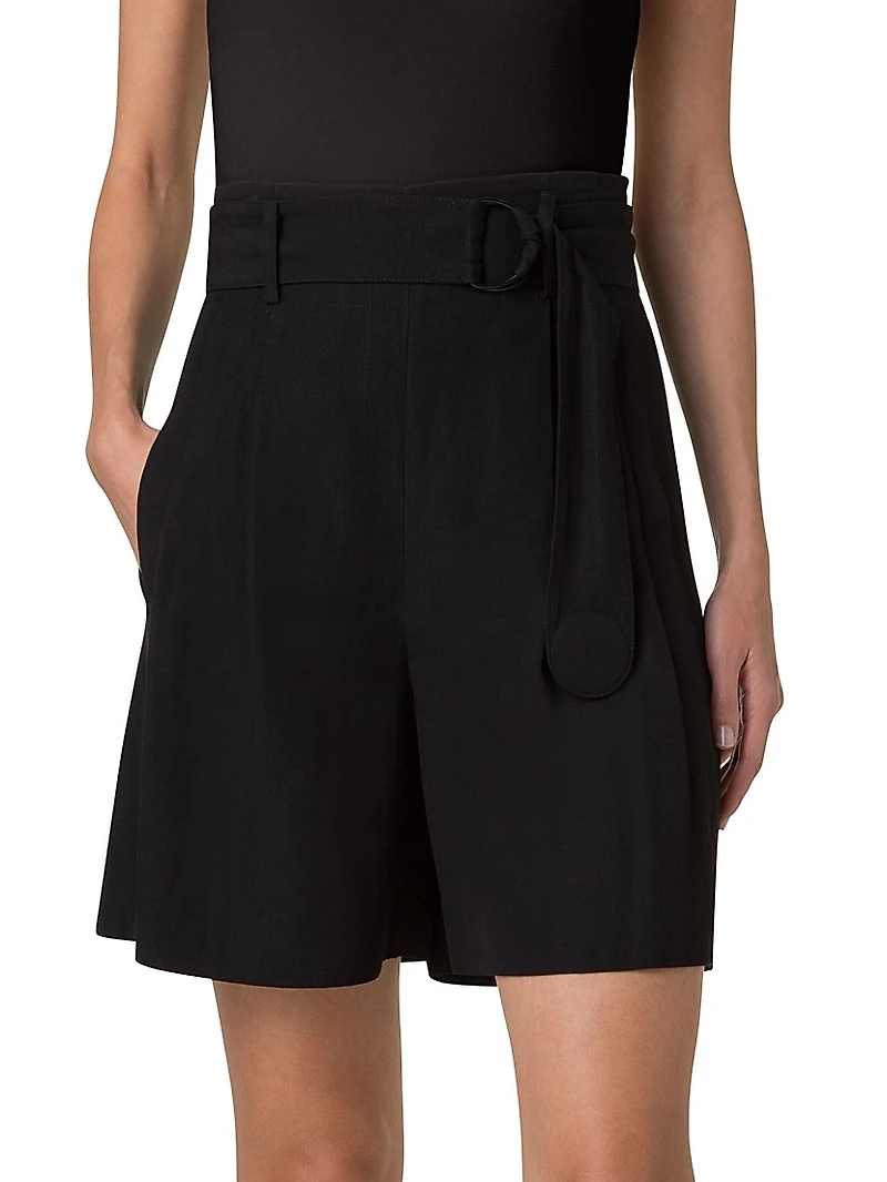 Belted Pleated Bermuda Shorts