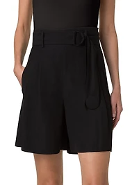 Belted Pleated Bermuda Shorts