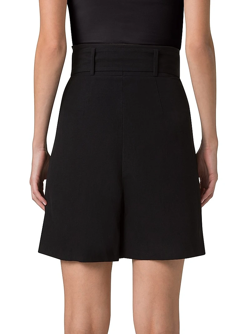 Belted Pleated Bermuda Shorts