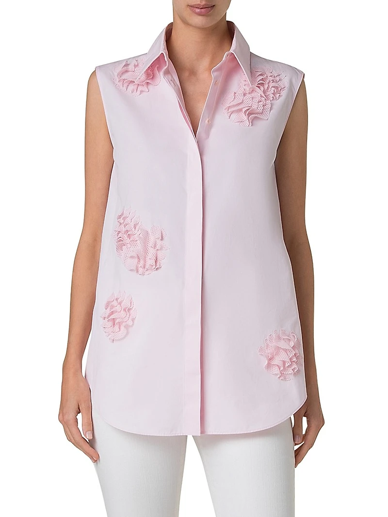 Carnation Appliqué Poplin Blouse