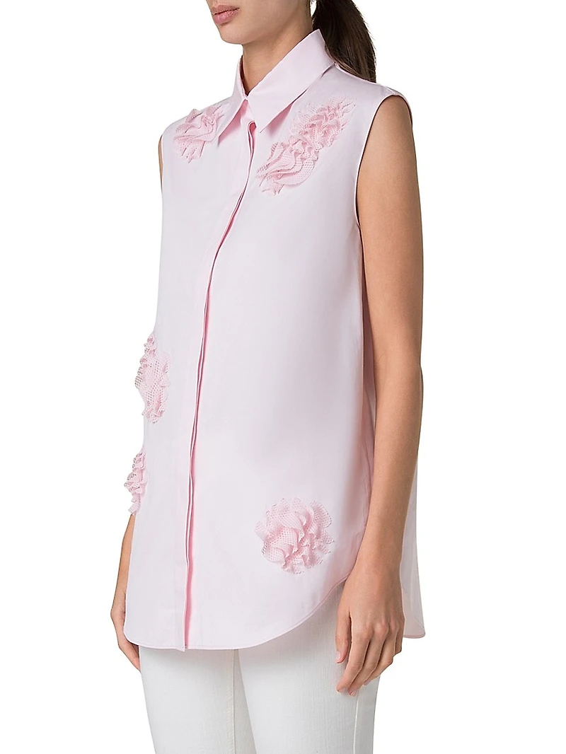 Carnation Appliqué Poplin Blouse
