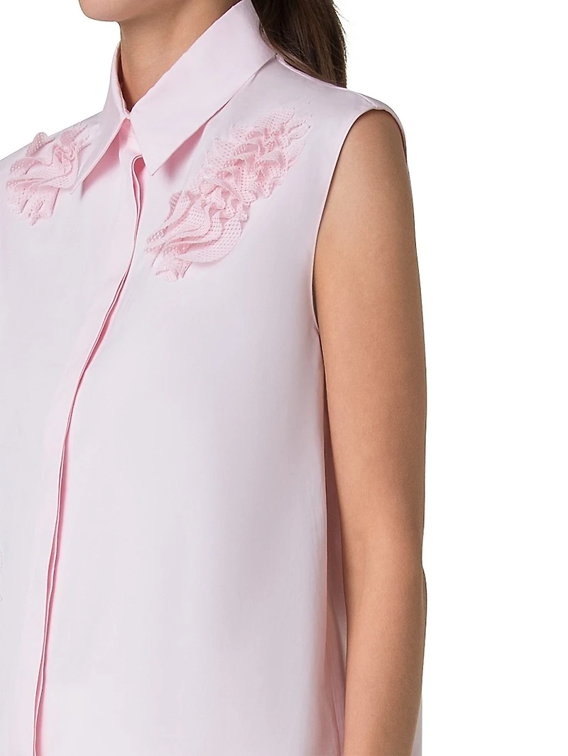 Carnation Appliqué Poplin Blouse