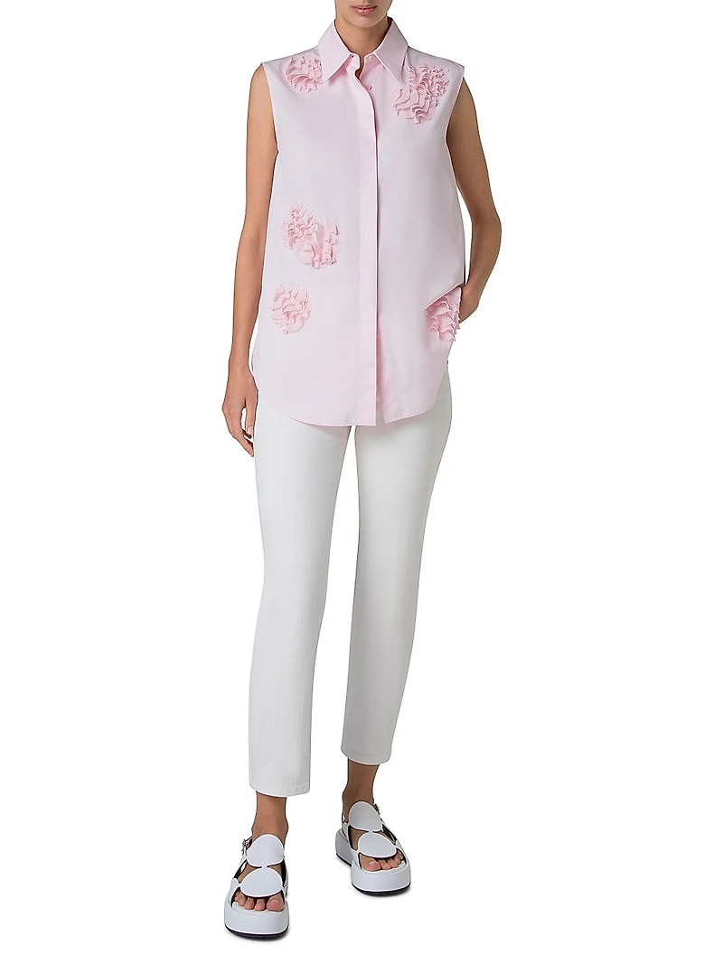 Carnation Appliqué Poplin Blouse