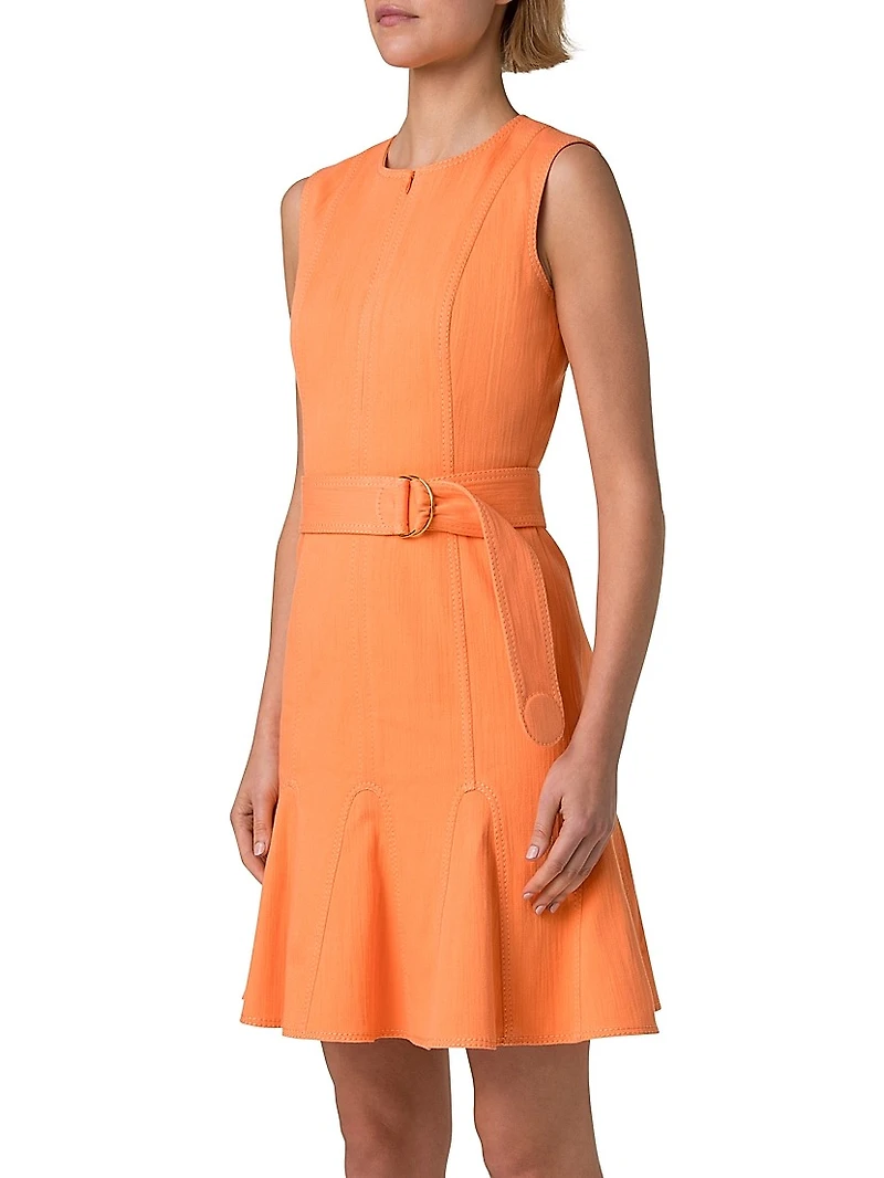 Denim Fluted-Hem Minidress