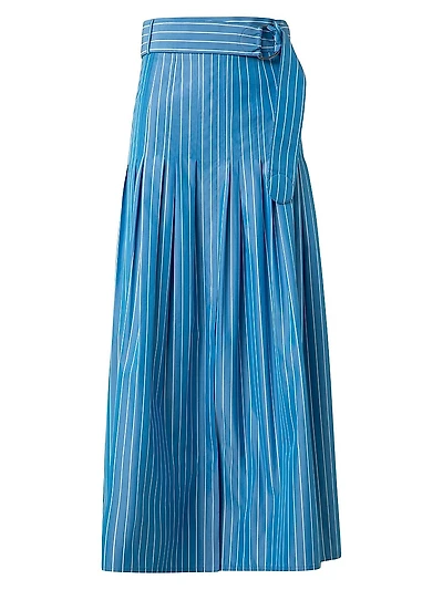 Pajama Stripe Cotton Poplin Midi Skirt