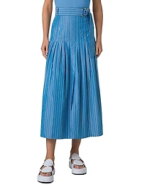 Pajama Stripe Cotton Poplin Midi Skirt