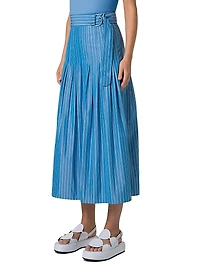 Pajama Stripe Cotton Poplin Midi Skirt