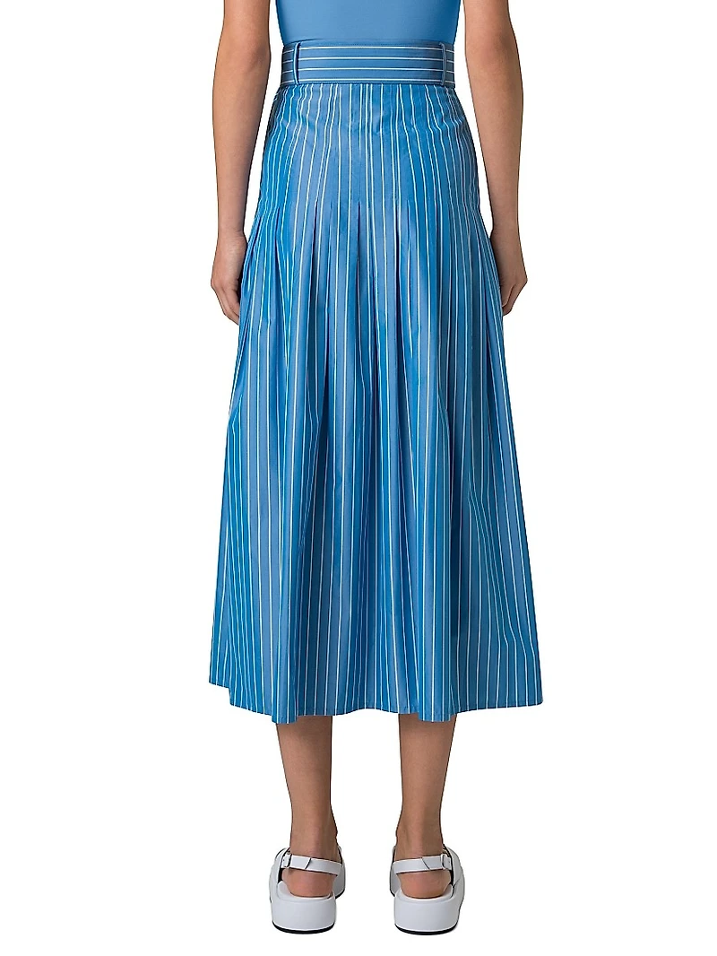 Pajama Stripe Cotton Poplin Midi Skirt