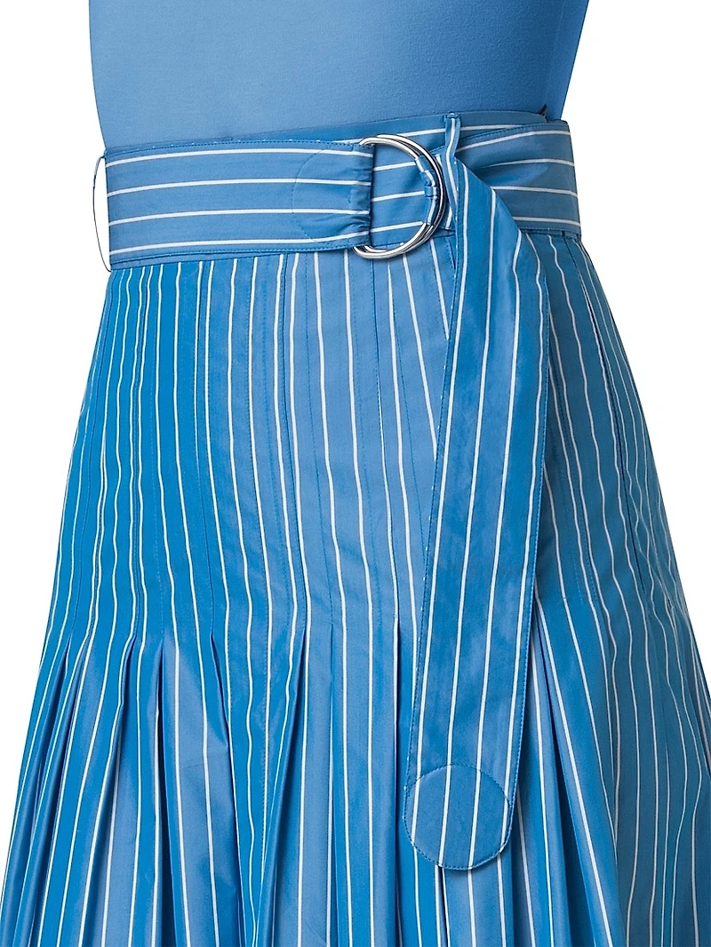 Pajama Stripe Cotton Poplin Midi Skirt