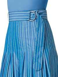 Pajama Stripe Cotton Poplin Midi Skirt
