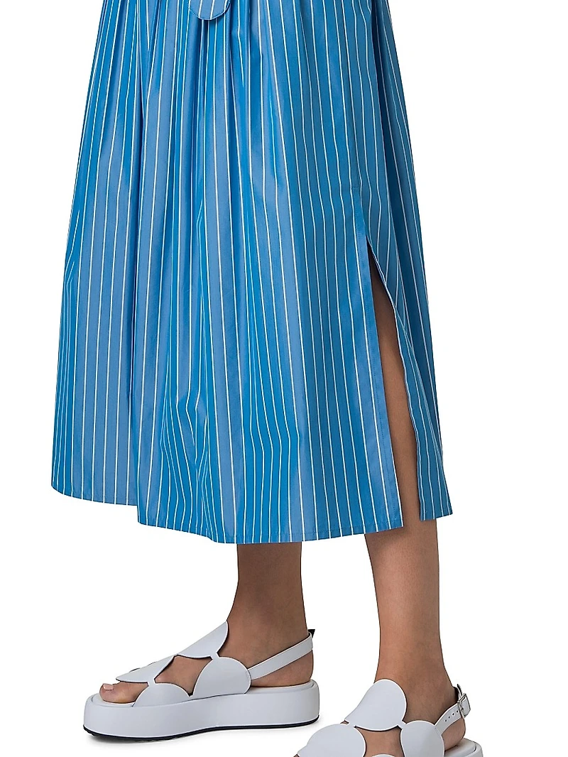 Pajama Stripe Cotton Poplin Midi Skirt