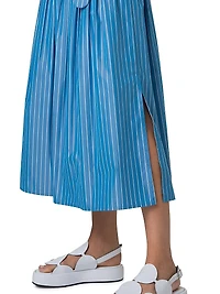 Pajama Stripe Cotton Poplin Midi Skirt