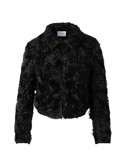 Tulle Carnation Zip-Front Bomber Jacket
