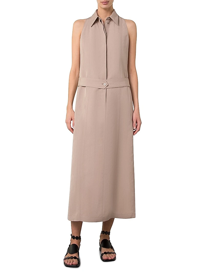 Linen-Blend Belted Midi-Shirtdress