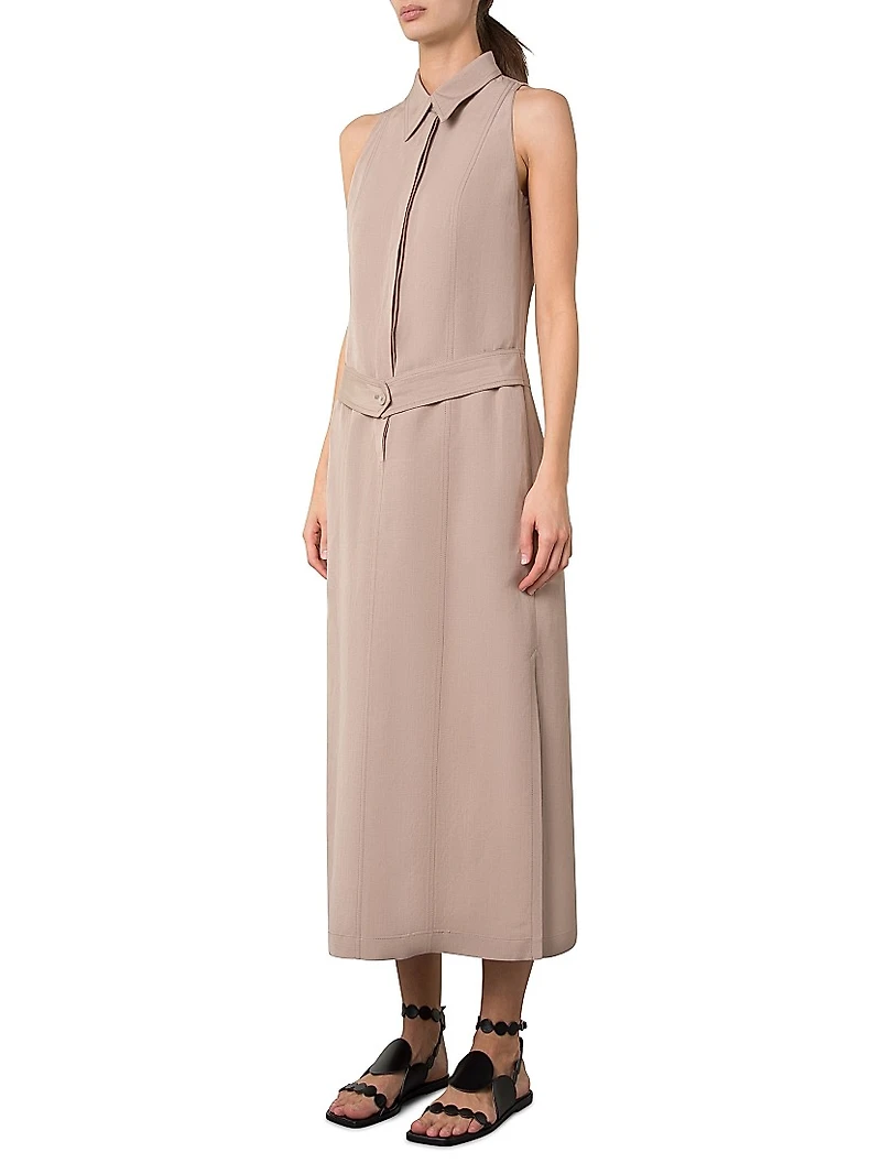 Linen-Blend Belted Midi-Shirtdress