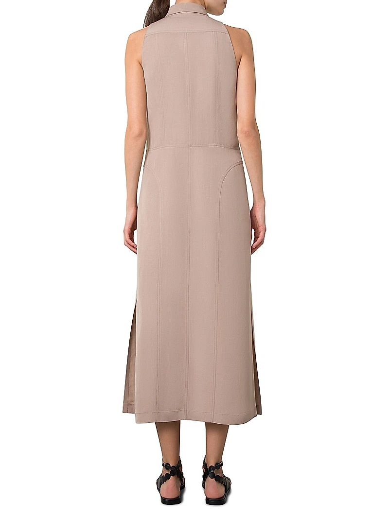 Linen-Blend Belted Midi-Shirtdress