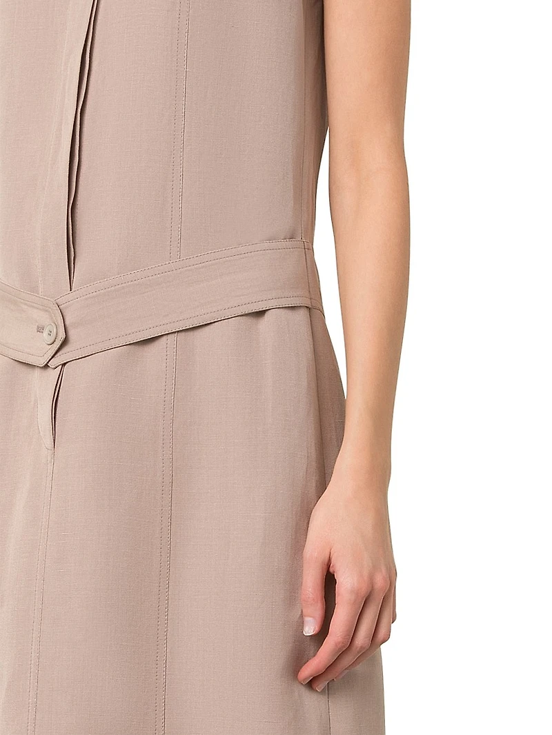 Linen-Blend Belted Midi-Shirtdress