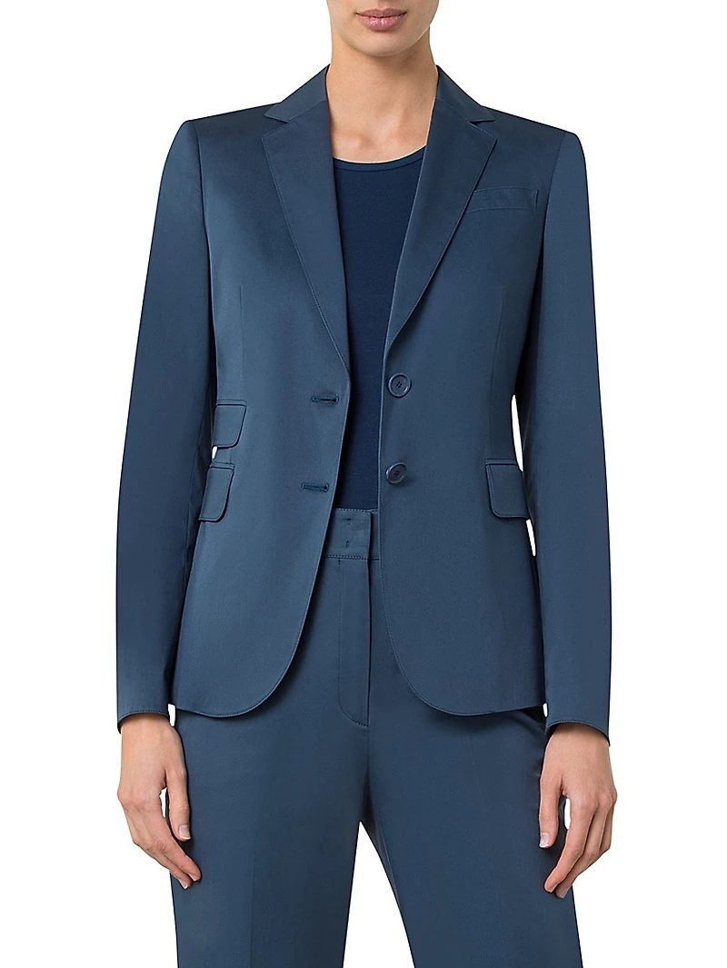 Stretch Cotton Two-Button Blazer
