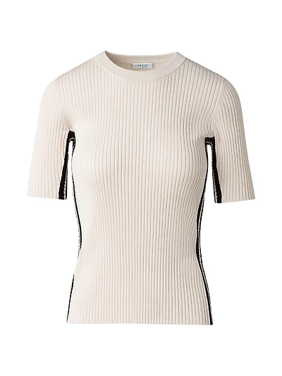 Fitted Cotton Rib-Knit Short-Sleeve Sweater