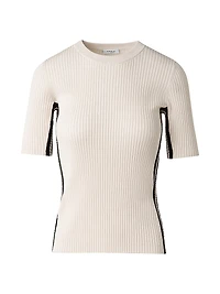 Fitted Cotton Rib-Knit Short-Sleeve Sweater