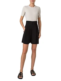 Fitted Cotton Rib-Knit Short-Sleeve Sweater