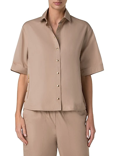 Cotton Poplin Oversized Button-Front Blouse