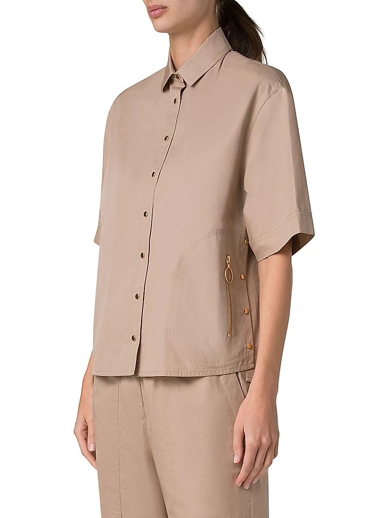 Cotton Poplin Oversized Button-Front Blouse