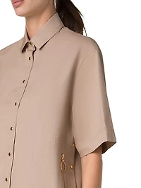 Cotton Poplin Oversized Button-Front Blouse
