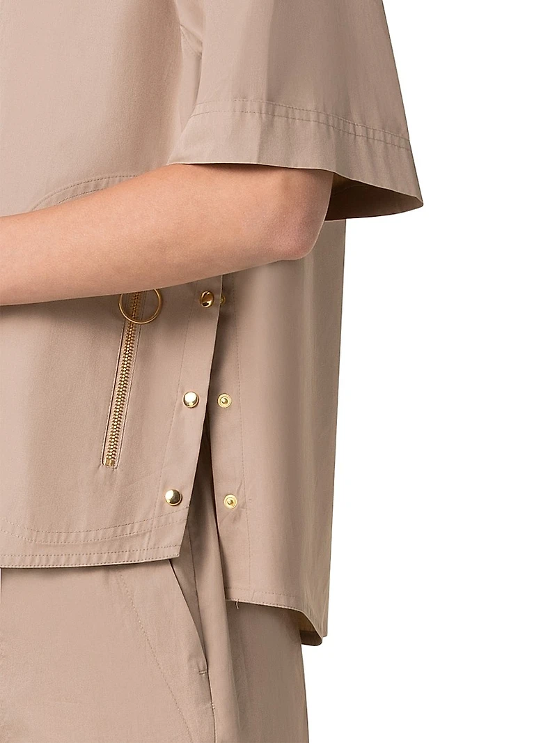 Cotton Poplin Oversized Button-Front Blouse
