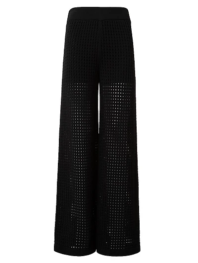 Mesh Knit Cotton Wide-Leg Pants