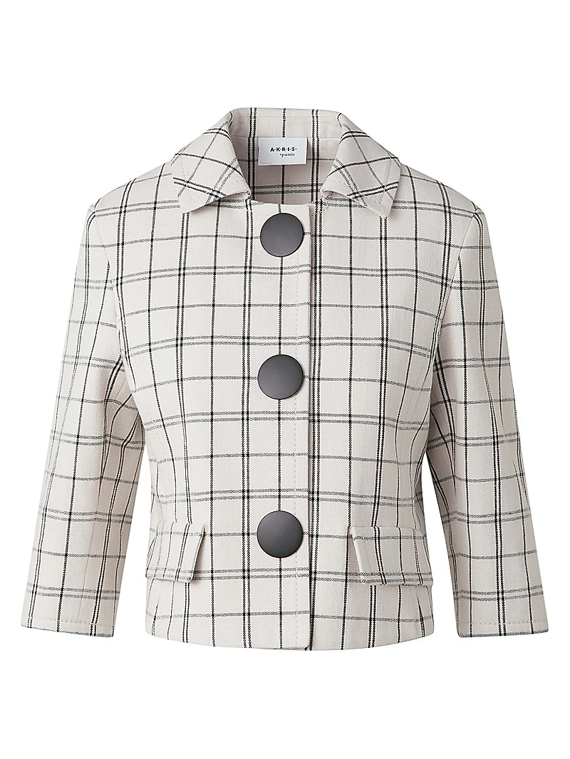 Check Cropped Button-Front Denim Jacket