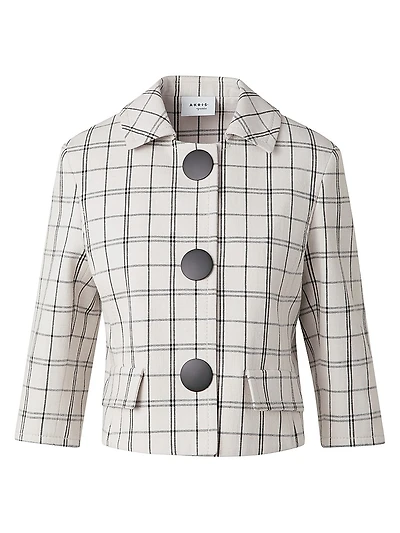 Check Cropped Button-Front Denim Jacket