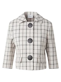 Check Cropped Button-Front Denim Jacket