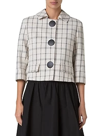 Check Cropped Button-Front Denim Jacket