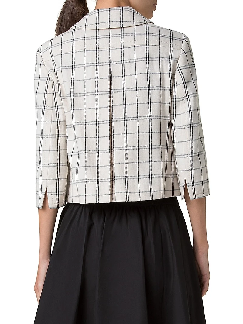 Check Cropped Button-Front Denim Jacket
