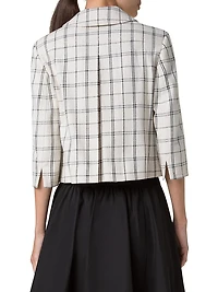 Check Cropped Button-Front Denim Jacket