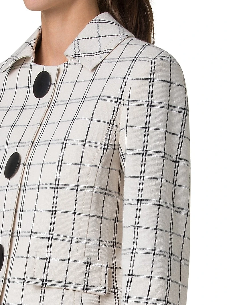 Check Cropped Button-Front Denim Jacket