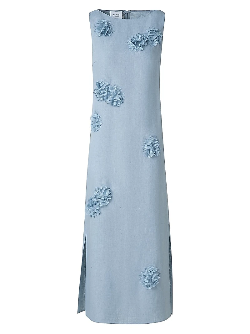 Carnation Appliquèd Linen Midi-Dress