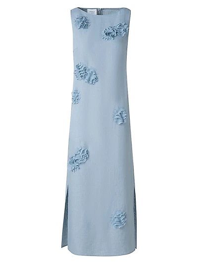 Carnation Appliquèd Linen Midi-Dress